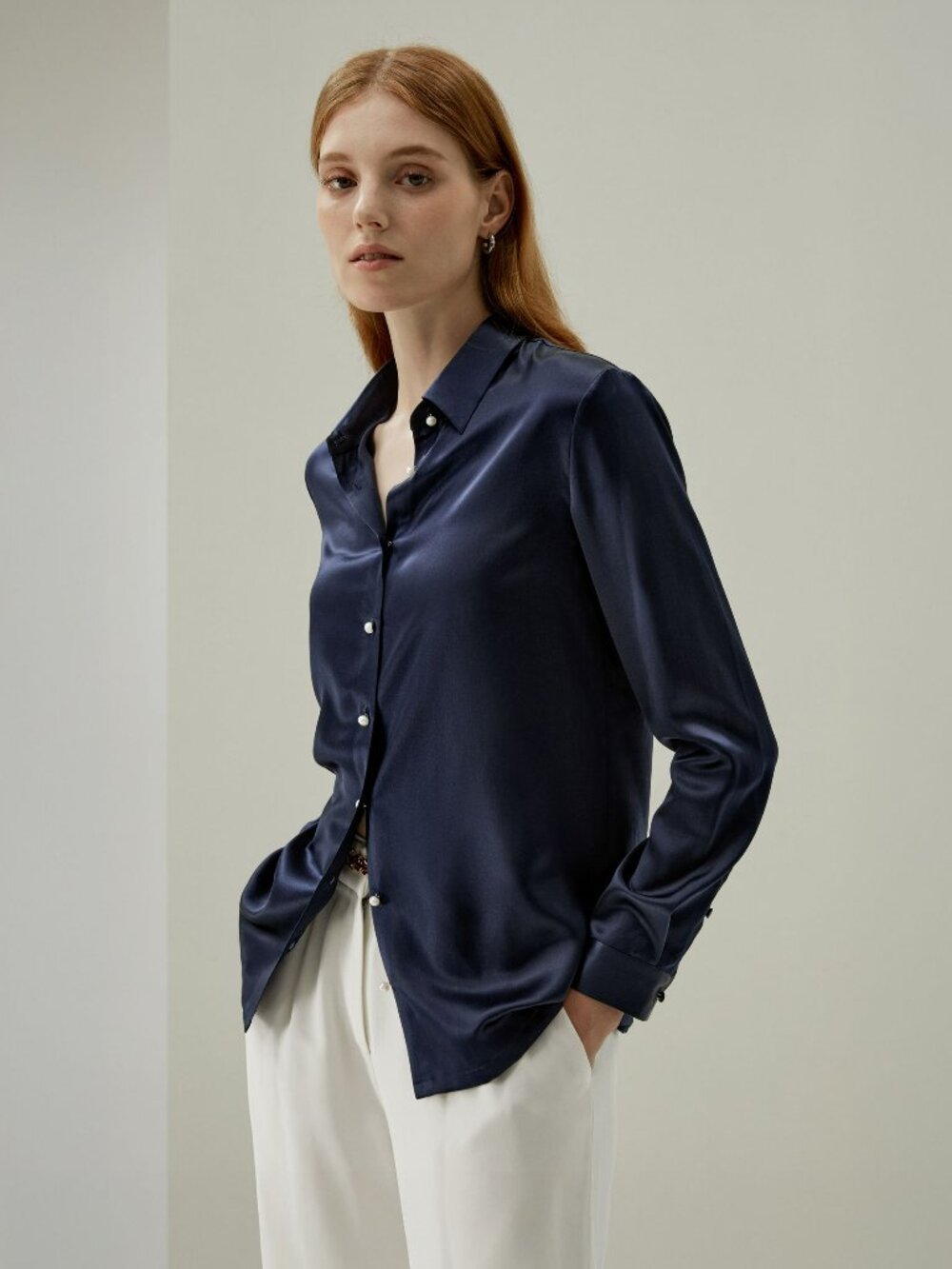Lilysilk Navy Pearl Button Shirt Size XS
